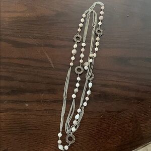 Multi-Strand Silver and Pearl Bead Necklace